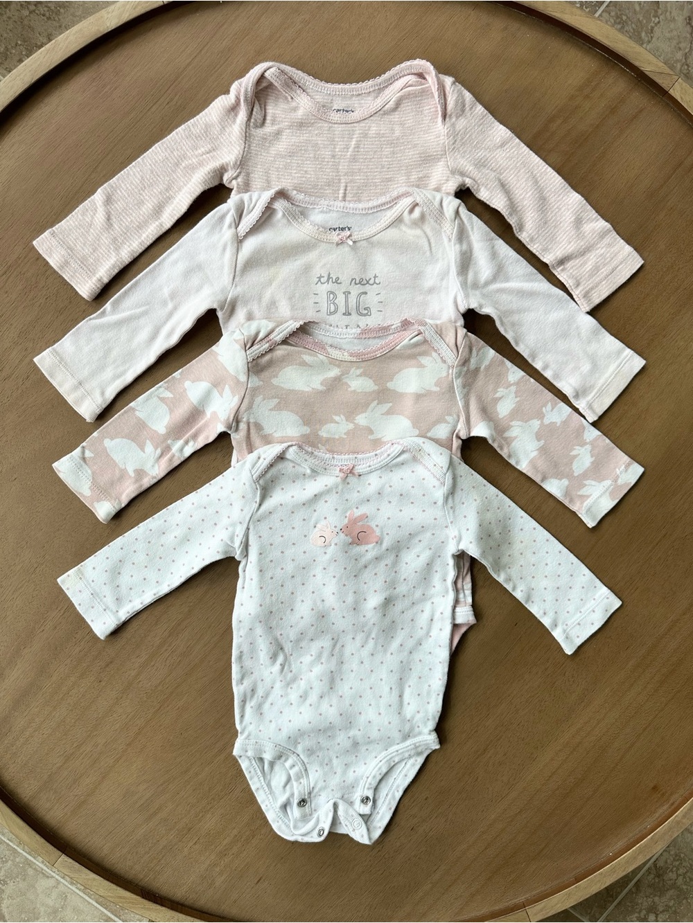 Carter’s Baby Girls 4-Pack Long Sleeve Bodysuits, Size 6M, Pink/White Bunny